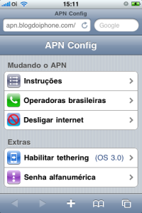 Tela do APN Config no Safari Mobile
